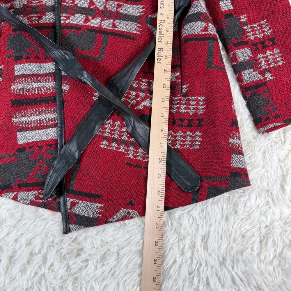 BB Dakota Southwestern Aztec Waterfall Cardigan Jacket Faux Leather Small Coat - Picture 7 of 14